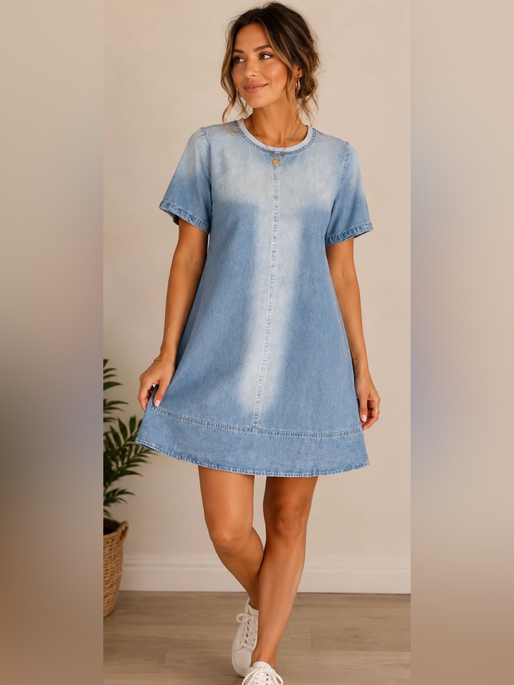 Boutique Light Wash Denim Shift Dress NWT Size Large | Casual A-Line Mini Dress